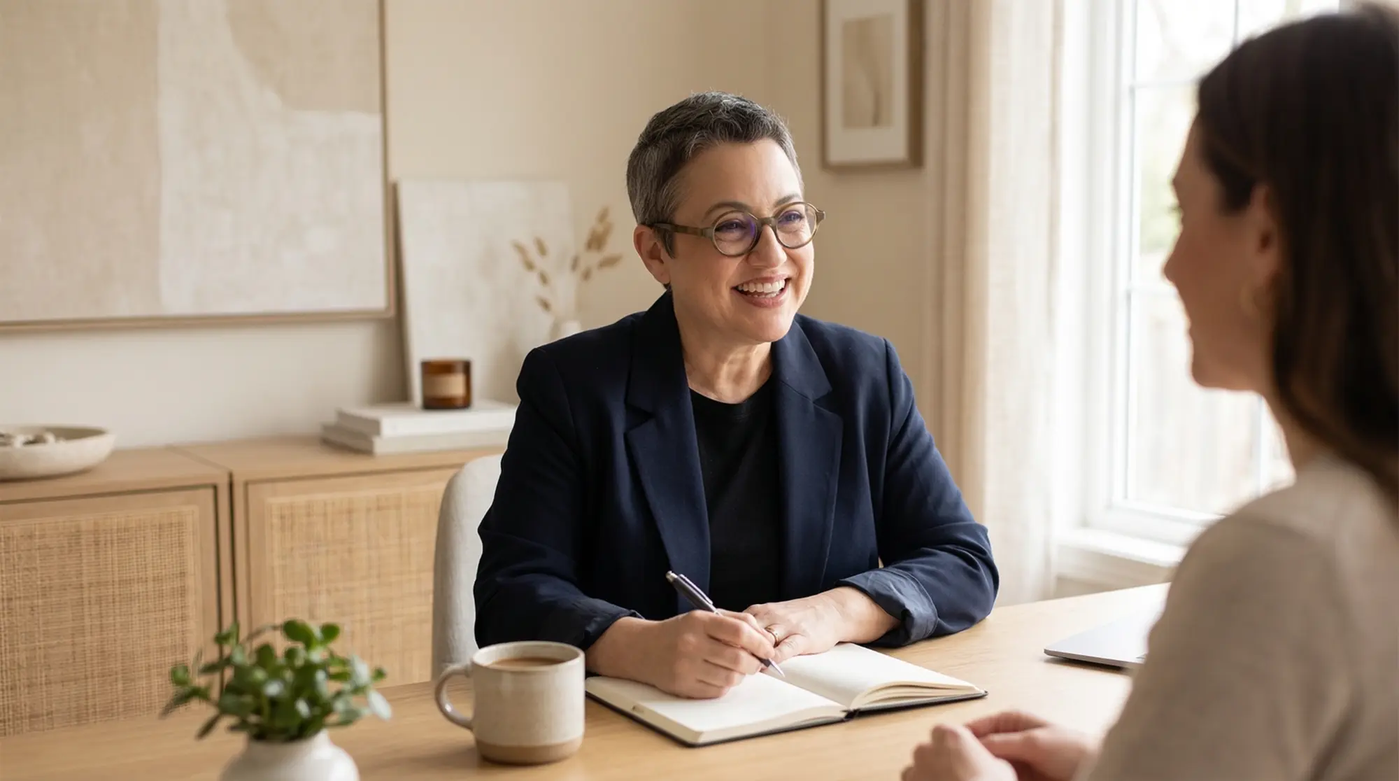 Sharleen Young in a thoughtful coaching conversation